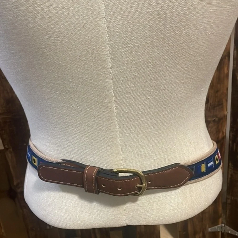 Ocean Rodeo Mens Nautical Flag Embroidered Motif brown blue Belt USA Sz 32